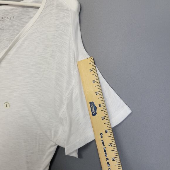 Aeropostale Crop Tee T-shirt Womens L White Semi Sheer V- Neck Short Sleeves New - Picture 9 of 13